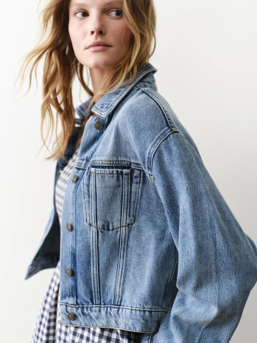 Marine Layer Ash Crop Denim Jacket Light Blue Cotton Tencel NWT | Size XS